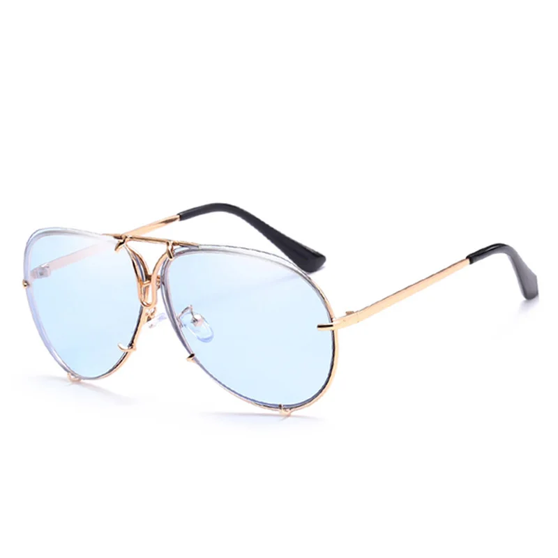 RFOLVE Ретро Пилот солнцезащитные очки для женщин Сверхлегкий сплав очки рамки солнцезащитные очки UV400 очки Дамы Оттенки Gafas R136 - Цвет линз: C10 Blue Lens