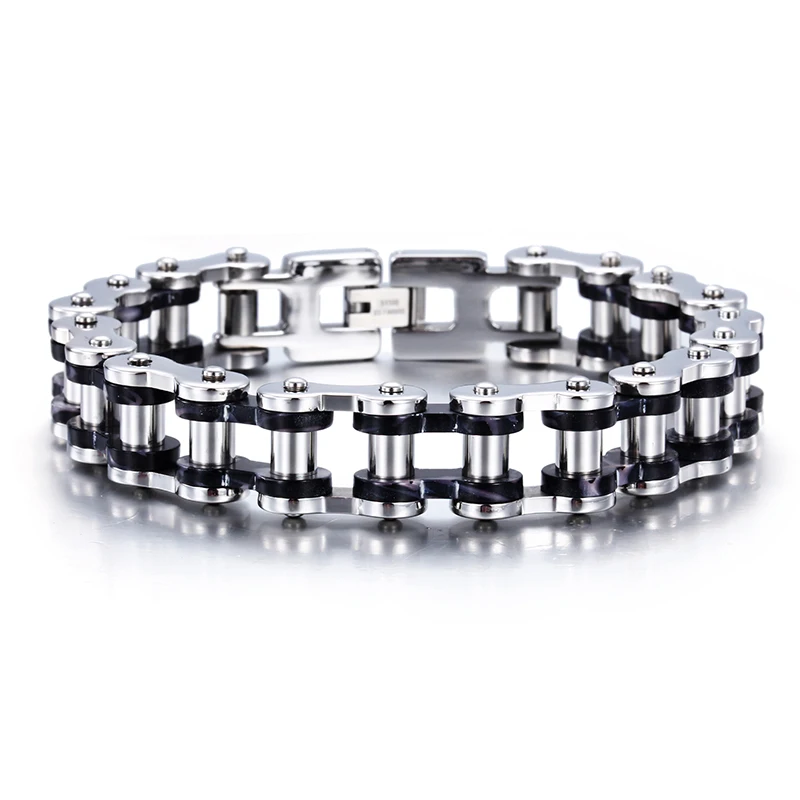 Лучшие продажи удивительное качество 15 мм 316L нержавеющая сталь Украшения для мужчин подарки велосипед Мотоциклетная цепь браслет серебристый, черный 9.2"
