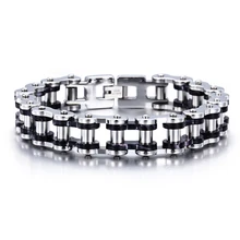 Лучшие продажи удивительное качество 15 мм 316L нержавеющая сталь Украшения для мужчин подарки велосипед Мотоциклетная цепь браслет серебристый, черный 9.2"