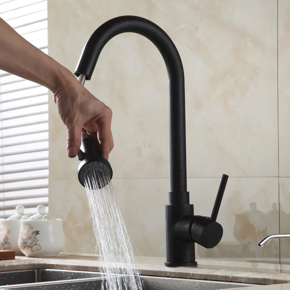  Kitchen Faucet Single Handle Hole Pull Out Spray Brass Kitchen Sink Faucet Mixer Cold Hot Water Tap - 32371728292