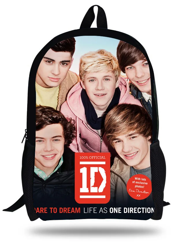 16-дюймовый Mochila школьный детский рюкзак 1D One Direction мешок школы для девочек для подростков, одежда для девочек и мальчиков, верхняя одежда с принтом «сумкой» Mochila Escolar Infantil - Цвет: Черный