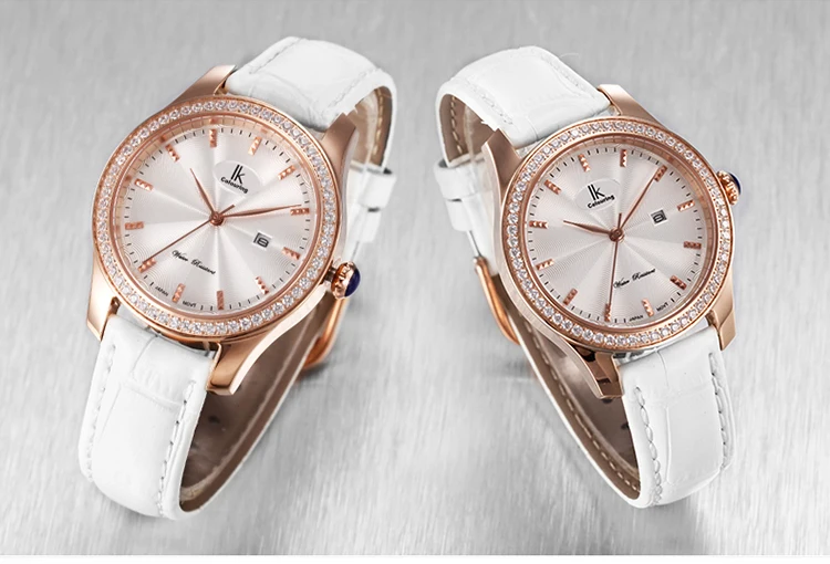 

Simple Style Luxury Women Crystals Watches Imported Quartz Elegant Lady Dress Clock Real Leather Bracelet Quartz Calendar NW2761