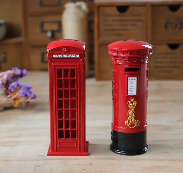 18x6cm Creative Home Decoration London Telephone Booth Money Box 18x6cm Creative Home Decoration London Telephone Booth Money Box Mailbox Ornament Piggy Bank Metal Crafts Resin