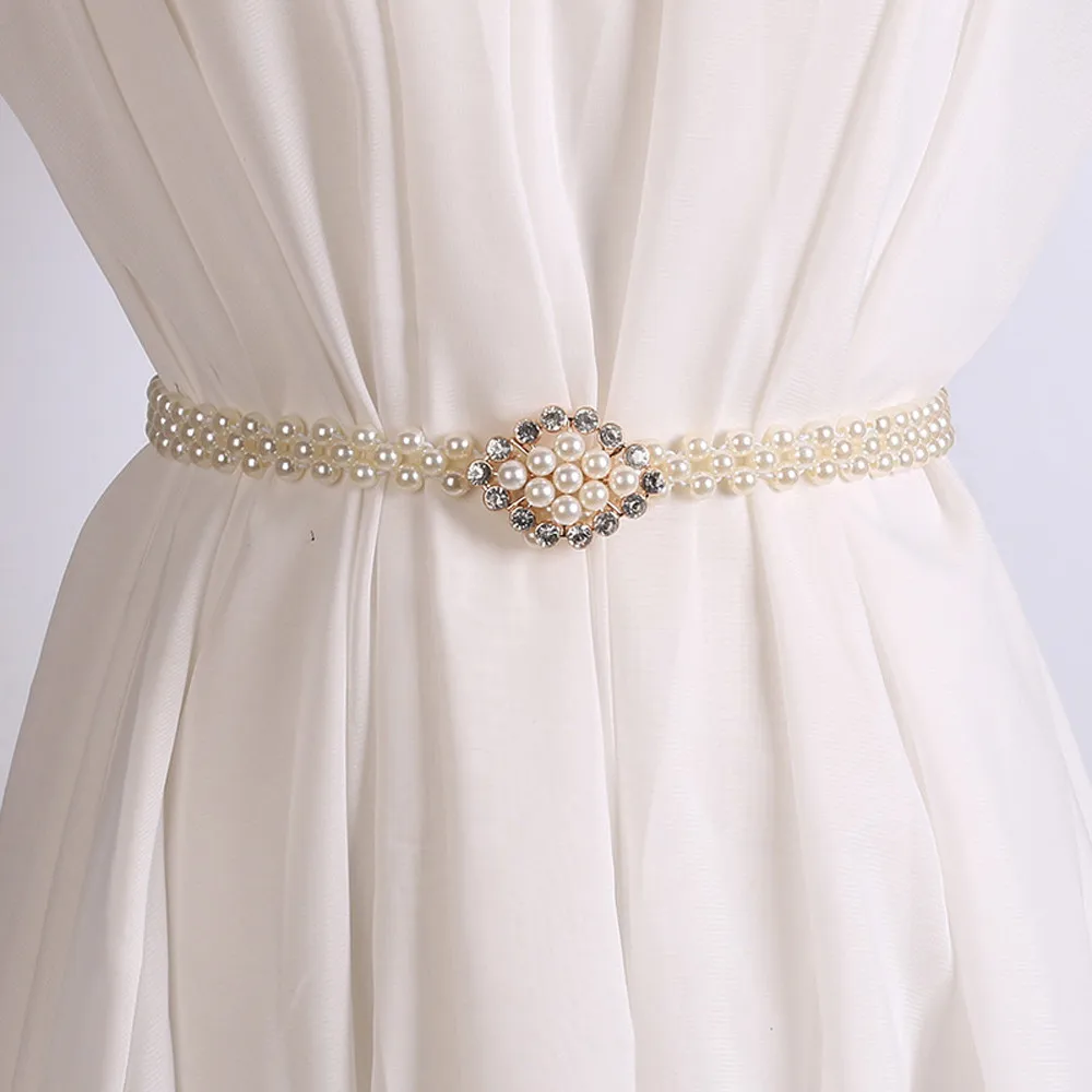 

New fashion style ladies bohemian simple metal chain belt high quality wild pearl belt cintura di perle 35