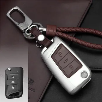 

Zinc alloy+Leather Car Key Chain Cover Case For Volkswagen VW Golf Tiguan MK2 2017 2018 2016 Passat B7 B8 CC For Skoda Superb A7