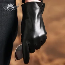 KLSS Брендовые мужские перчатки из натуральной кожи, высококачественные перчатки из козьей кожи, зимние теплые бархатные модные трендовые черные перчатки из овчины