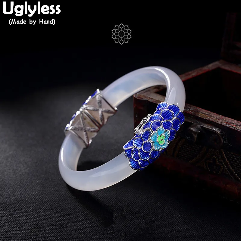Uglyless Real S 925 Sterling Silver Natural White Chalcedony Bangles Women Luxury Statement Wide Bangle Enamel Blue Fine Jewelry цена Uglyless Real S 925 Sterling Silver Natural White Chalcedony Bangles Women Luxury Statement Wide Bangle Enamel Blue Fine Jewelry цены онлайн
