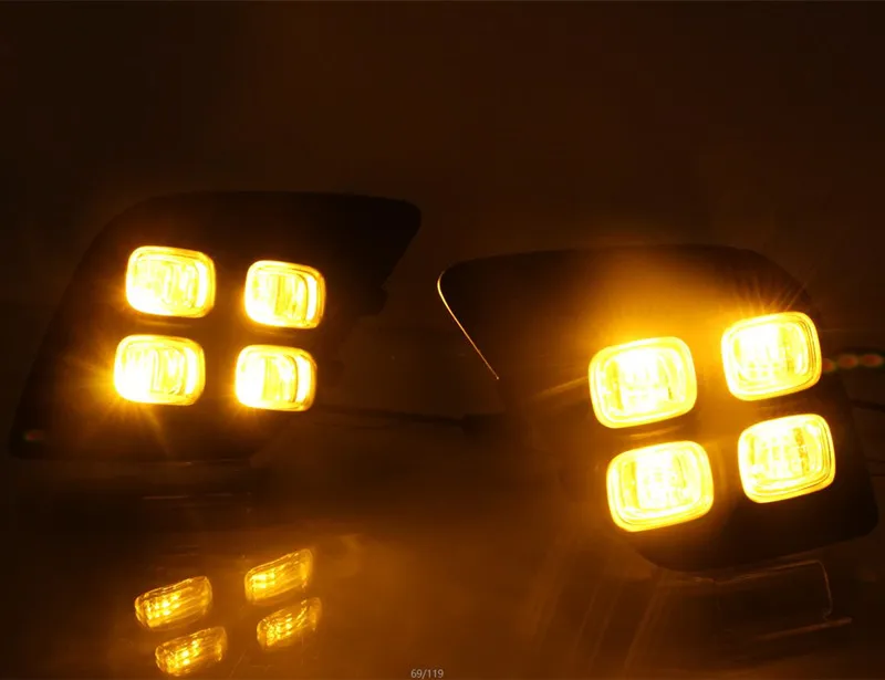 For Toyota Hilux Revo Vigo 2015 2016 Yellow Turning Signal Function Waterproof Car 12V LED DRL Daytime Running Light Daylight For Toyota Hilux Revo Vigo 2015 2016 Yellow Turning Signal Function Waterproof Car 12V LED DRL Daytime Running Light Daylight