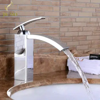 

Free Shipping Brand New Waterfall BRASS Spout Bathroom Sink Basin Faucet Chrome Finish Square Water Taps mixer, faucet G1972