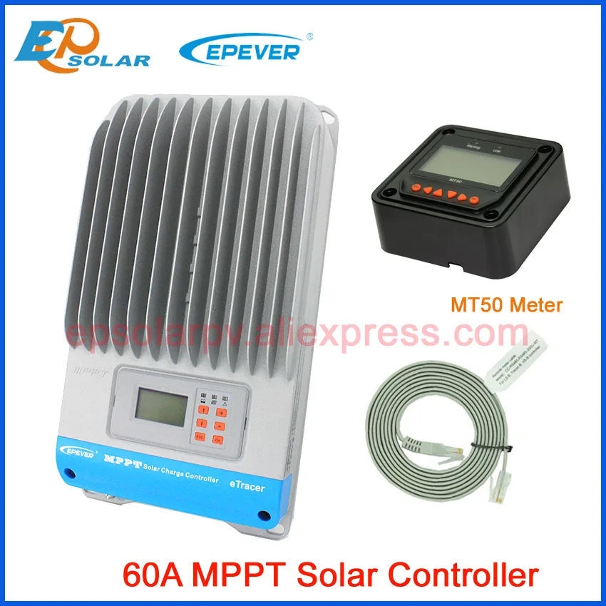 

ET6415BND 60A 12v/24v/36v/48v Etracer MPPT solar controller with LCD display RS232 RS485 and MT50 Remote meter