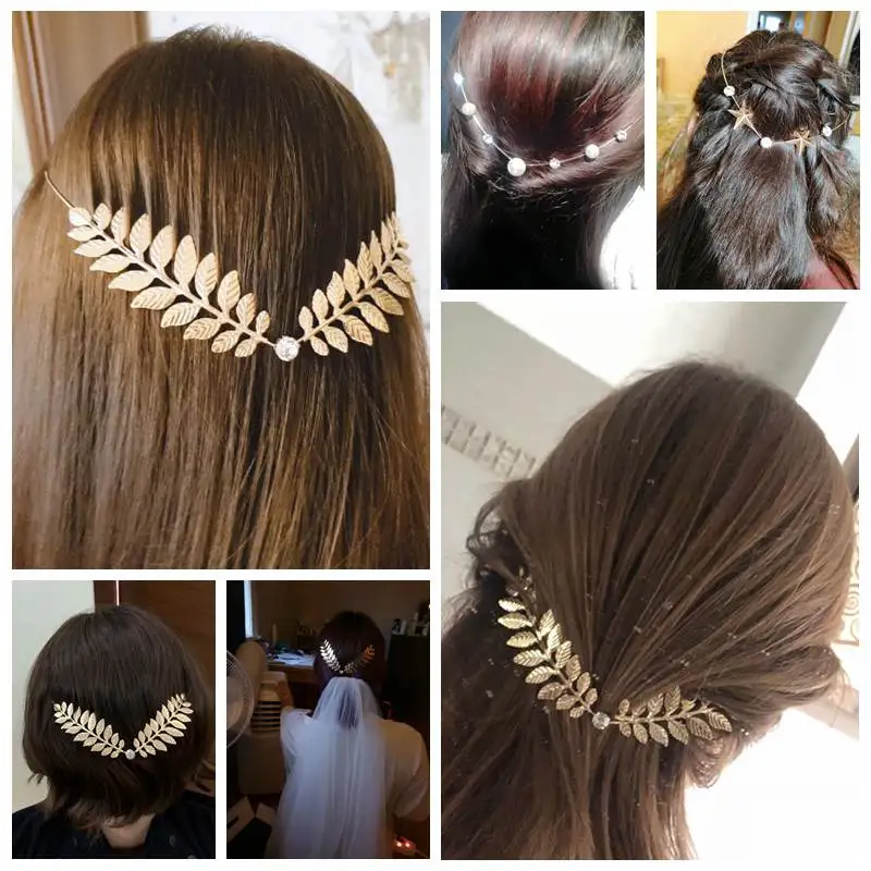 

Fashion Headbands For Women Pearl Crystal Alloy Hairband Back Holder Headdress Girls Leaf Love Hair Band Hair Accessories
