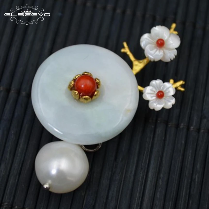 

GLSEEVO Natural Fresh Water Pearl Jade Shell Flower Brooch Pins And Brooches For Women Dual Use Luxury Fine Jewelry GO0108