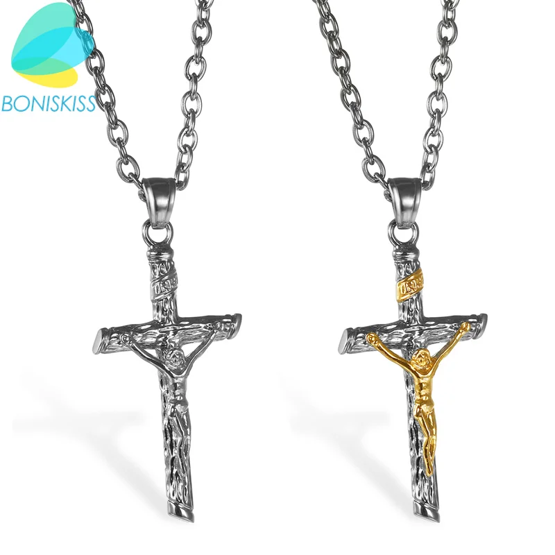 Boniskiss Men Necklace INRI Cross Jesus Pendants & Necklaces Colar Masculino Stainless Steel Necklace Christian Jewelry Gifts