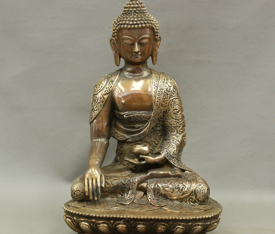 18 Tibet Bronze Copper Buddhism Temple Auspicious Shakyamuni Buddha Bowl Statue | Дом и сад
