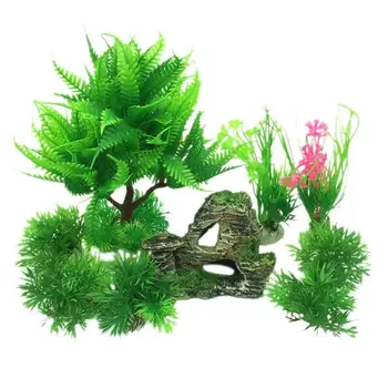 

Simulation Water Grass Fake Mountain Set Artificial Underwater Plants Decor Household FishTank Planter Decoration Accessories