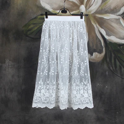 Весенне-осенняя кружевная прозрачная полускользящая Однослойная марлевая средней длины нижняя юбка женская универсальная Нижняя юбка - Цвет: white 73cm