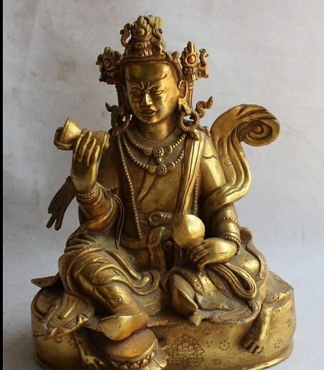 

005517 8" Tibet Buddhism 24K Gold Gilt Bronze Yellow Jambhala Buddha Wealth God Statue