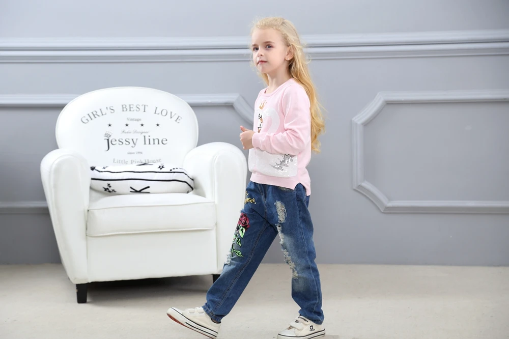 R& Z/комплект одежды для маленьких девочек, г., осенне-зимний хлопковый свитер с длинными рукавами и изображением лебедя+ повседневные джинсы детский комплект одежды из 2 предметов, k1