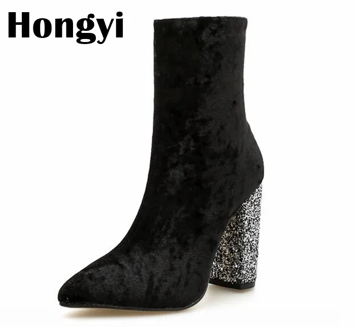 En Bout Couleur Femmes Daim Talons Mujer Color Pointu Botas Color D'hiver Bottes Cheville Épais Bloc Chaussures Gris As Cuir À Showed as Hauts Noir SZYwS5q4