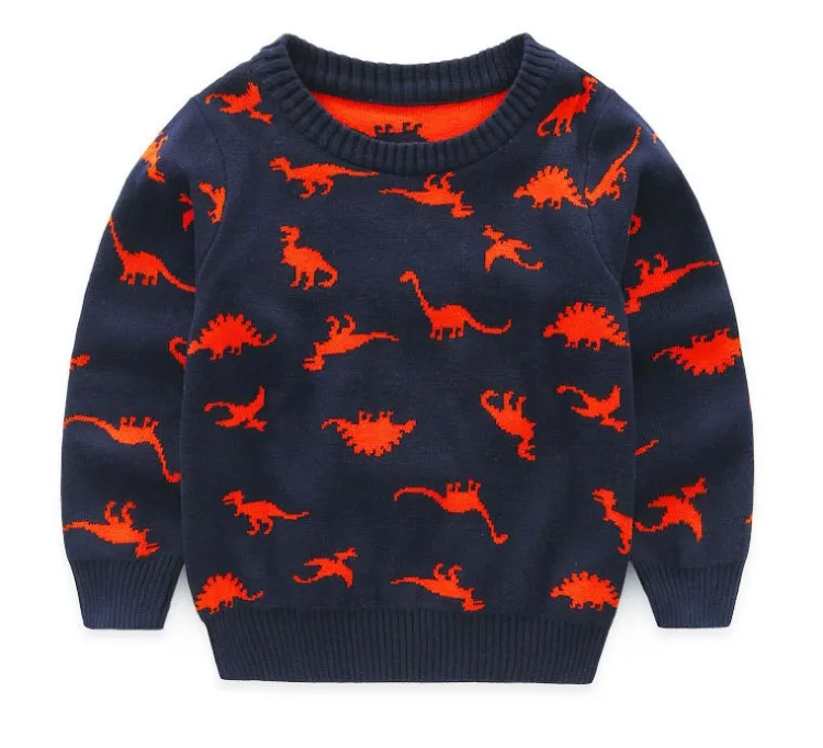 Детский осенне-зимний вязаный свитер для малышей повседневные весенние теплые хлопковые свитера с рисунком динозавра для мальчиков пуловеры