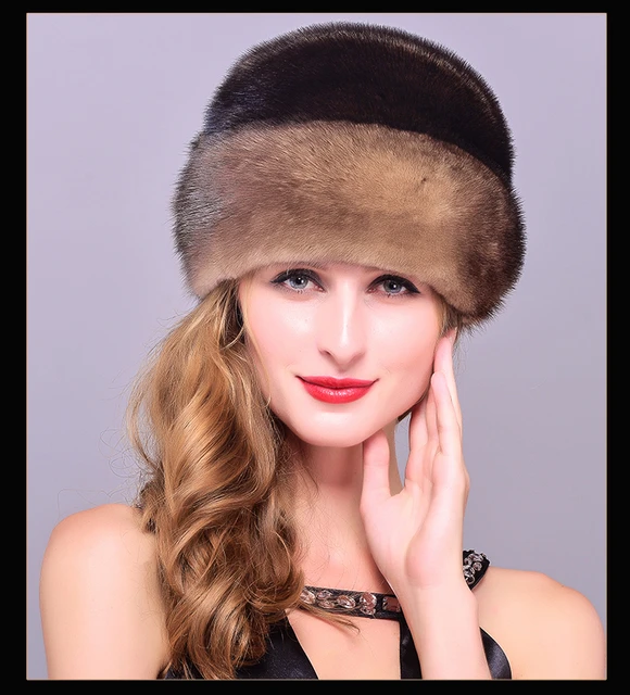 Cheap HM003 Real genuine mink  fur hat  winter women's warm caps whole piece mink fur hats