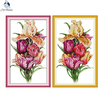 

Tulips Counted Printed Cross Stitch 11CT 14CT DIY Handwork flowers Patterns Cross Stitch Kits For Embroidery Home Decoration
