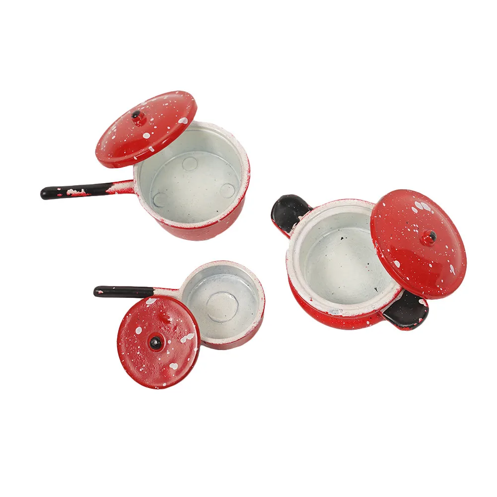 Dongzhur 3pcs/set Kitchen Cookware Model Snowflake Red Pots Model For 1:12 Dollhouse Miniature Mini Dollhouse Model Accessories Dongzhur 3pcs/set Kitchen Cookware Model Snowflake Red Pots Model For 1:12 Dollhouse Miniature Mini Dollhouse Model Accessories