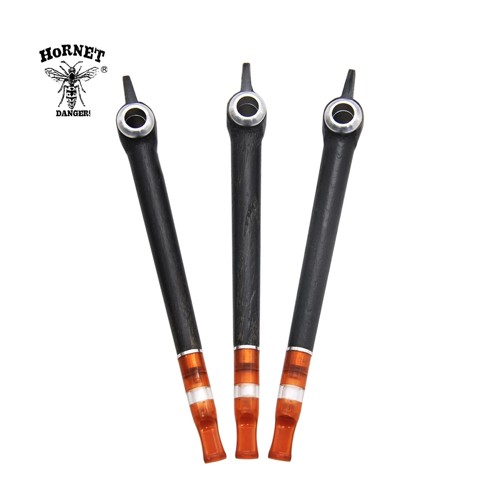 

HORNET Ebony Wood Smoking Pipe 150MM Mouth Filter Tips & Metal Bowl Wood Tobacco Pipe Smoking Hand Spoon Dry Herb Pipes