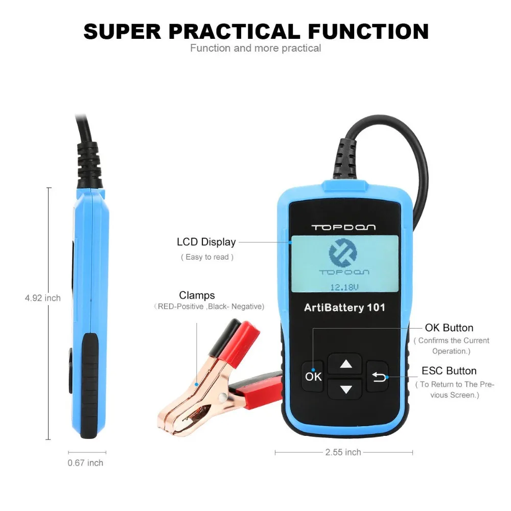 Оригинальный Topdon AB101 ArtiBattery 101 12V автомобильный тестер для батареи Автомобильный