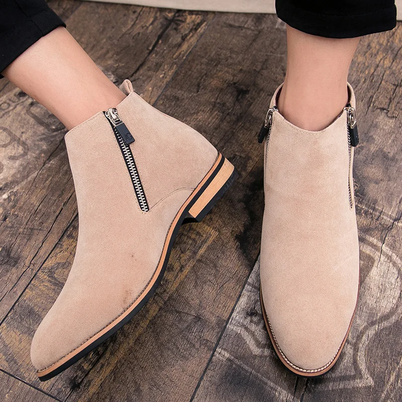 Couro Pretas Homens Outono Zip Os Sapatos Para Bege 2017 Chelsea Borracha De Camurça Vestem Causais Se laranja preto Boots Qualidade Botas Alta Ankle 8PnpnAxq