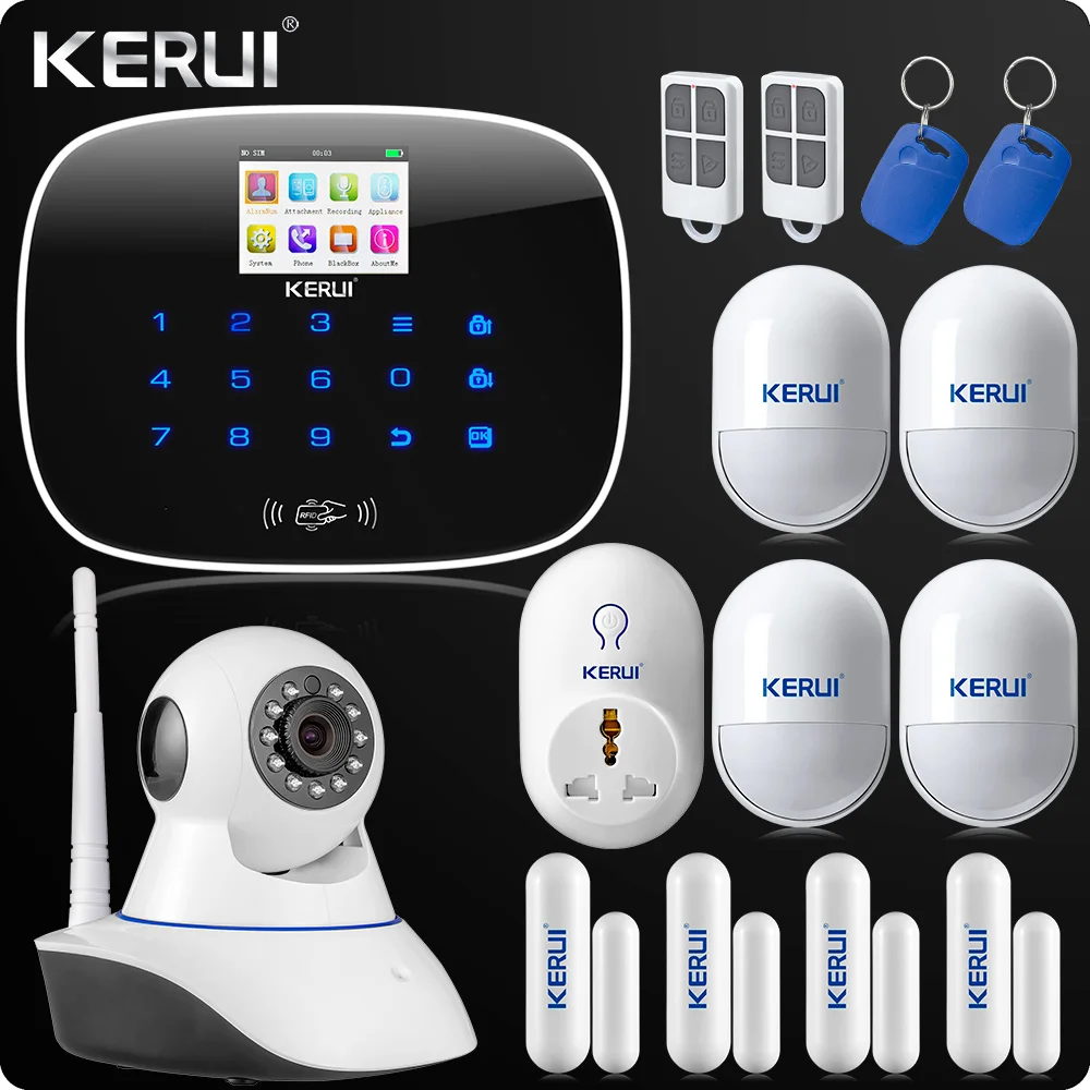

English Russian Touch Keyboard Wireless GSM Home Security Alarm System App Control Wireless Wifi IP Camera Smart Socket