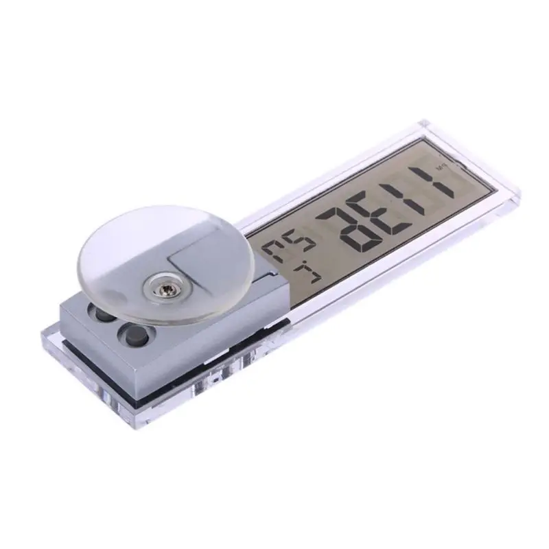 

2 in 1 Car Clock Thermometer LED Digital Display With Suction Cup AG10 Button Cell Battery Operated Auto Accessories