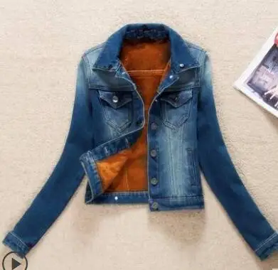 Джинсовая куртка, плотное вельветовое пальто, джинсовая куртка, женская зимняя одежда, осенняя меховая короткая приталенная куртка, Chaqueta Mujer, новинка, элегантная - Цвет: blue1