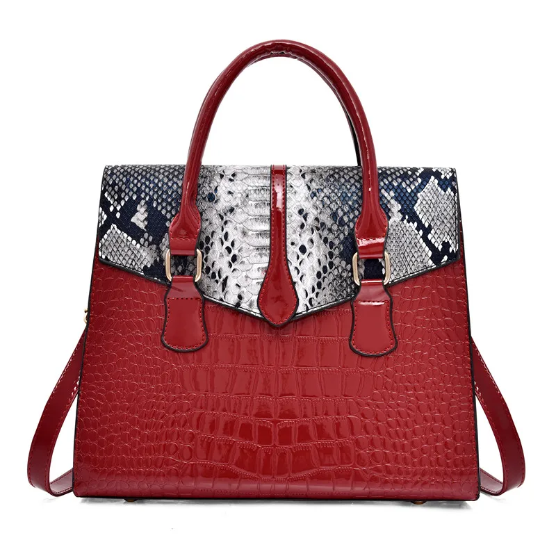 Роскошная женская сумка змея, крокодил, принт из искусственной кожи, сумка-тоут, женские сумки, большая вместительность, женские сумки через плечо, сумка-мессенджер - Цвет: Красный