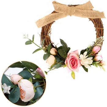 

Artificial Door Knocker Simulation Silk Rose Flowers Wreath Foam Straw Garland Wedding Decoration Home Party Event Decor Flores