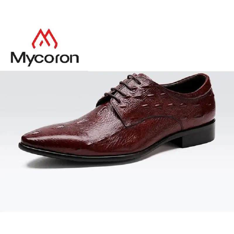 

MYCORON 2019 Men Boots Crocodile Leather Business Men Luxury Designer Dress Shoes Lace Up Derby Shoes Calcados Masculino
