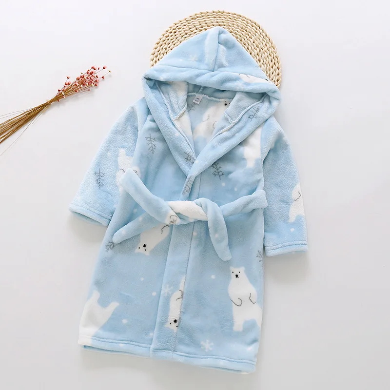 

Children Boys Bathrobe Winter/autumn Kids Girls Sleepwear Flannel Home Robe Tie Baby Nightgown Plush Warming Pajamas