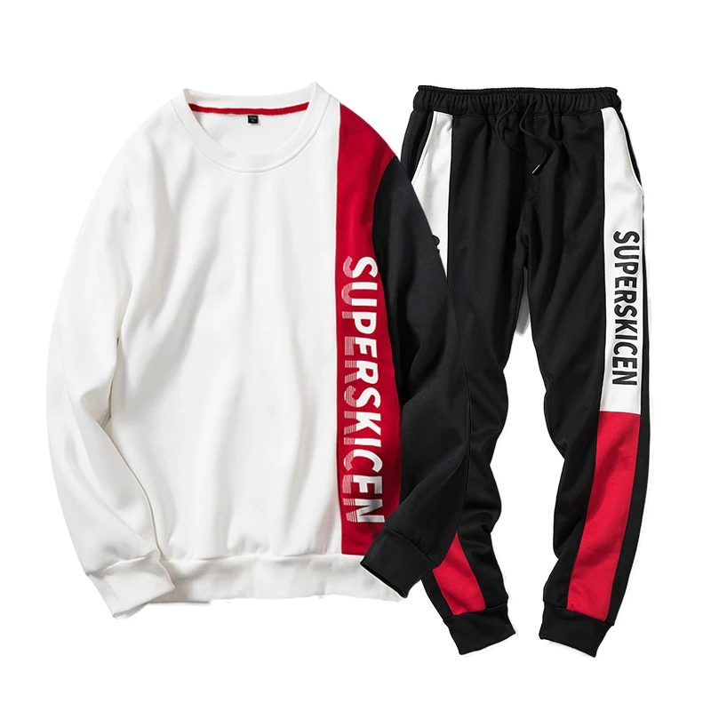 Sportswear Mens Set Autumn Casual Tracksuit Men Hoodies Sets Brand Men Clothes 2 PCS Patchwork Sweatshirt+Pants Track Suit Male