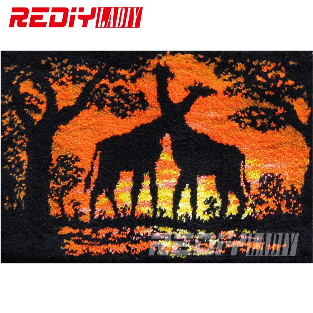 Latch Hook Rug Crocheting Tapestry Kits for Embroidery African Giraffe Lovers Pillows DIY Carpet