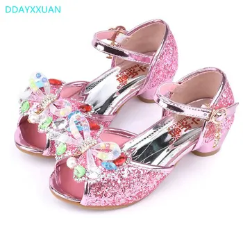 

Girl wedding sandals 2018 Summer Kids Princess Shoes High Heels Children Party Flowers Shoes For Girls Sandal chaussures enfants