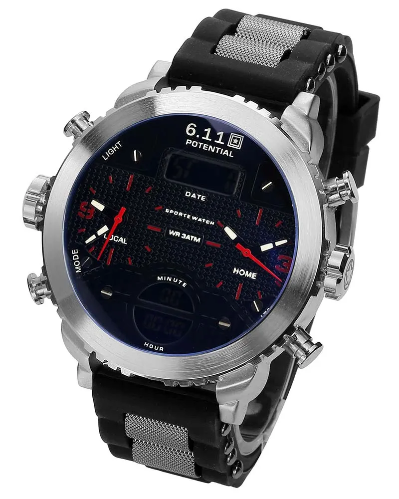 Для Мужчин's Повседневное часы силиконовой лентой Водонепроницаемый военные Хронограф Спортивные часы Для мужчин светодио дный цифровой спортивные часы Для мужчин Relogio Masculino
