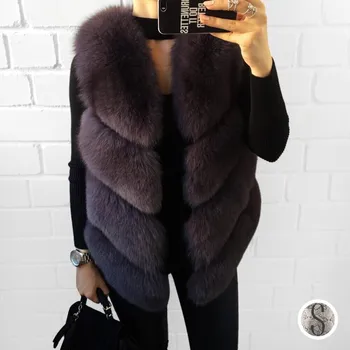 

BFFUR Real Fox Fur Vest Luxury Brand Women Outwear Coat Jacket Natural Silver Fur Vests Genuine Spell Fox Fur Gilet BF-V0121
