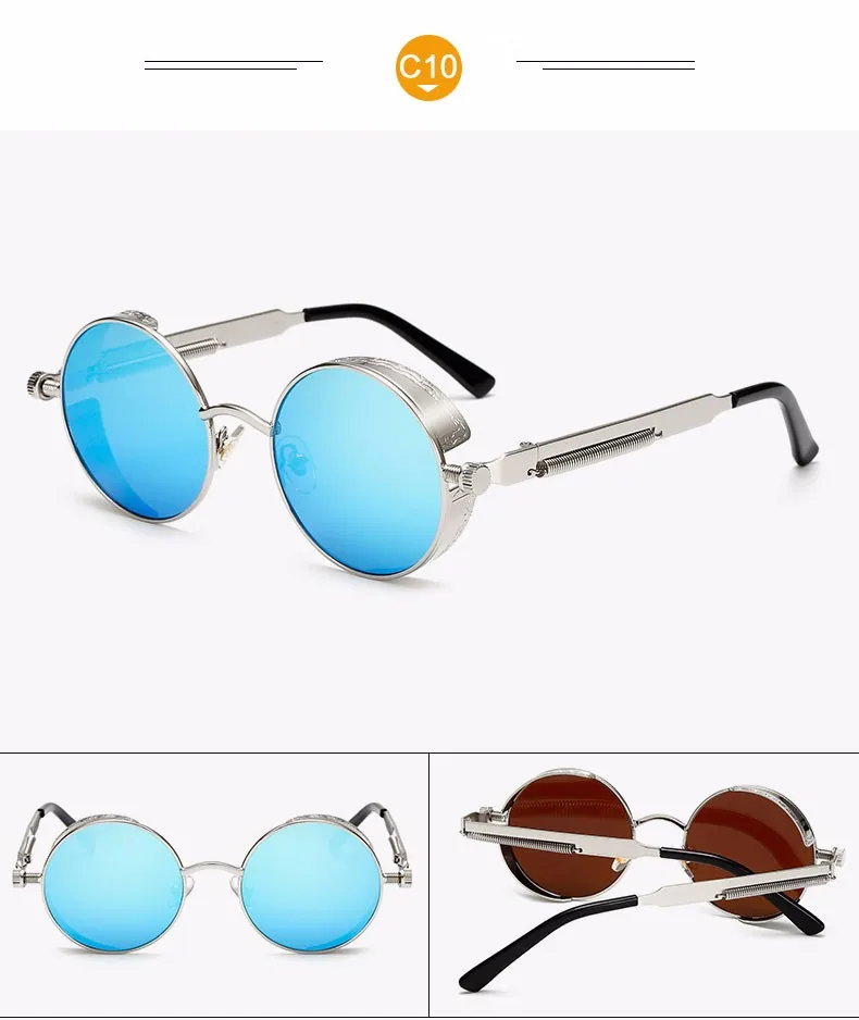 AFOFOO готические мужские солнцезащитные очки в стиле стимпанк винтажные мужские зеркальные солнцезащитные очки с металлическим покрытием женские круглые солнцезащитные очки ретро UV400