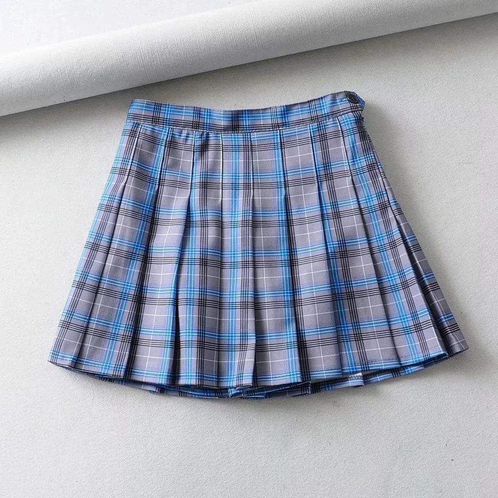 

Hanban College Wind Lining Anti-Walking Pleated Skirt Women's Summer New Hip-up Checker Half-length Skirt 2019