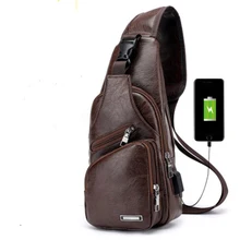 

Men's casual shoulder bag PU leather Chest pack Crossbody Bags travel business Messenger bag Chest pack With USB Charging 2018