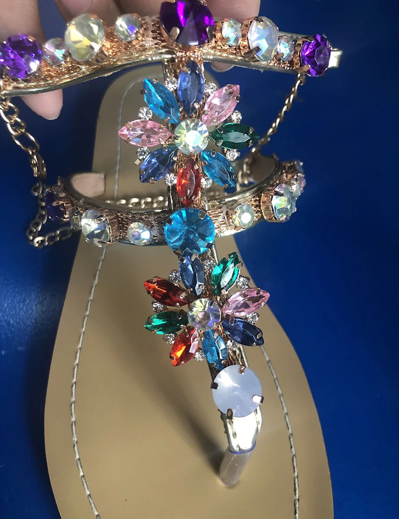

Color Rhinestone Sexy Sandals Women Sexy Toe Gladiator Sandals Women Crystal Shoes Female Flat Rome Stylish Flat Diamond Sandals