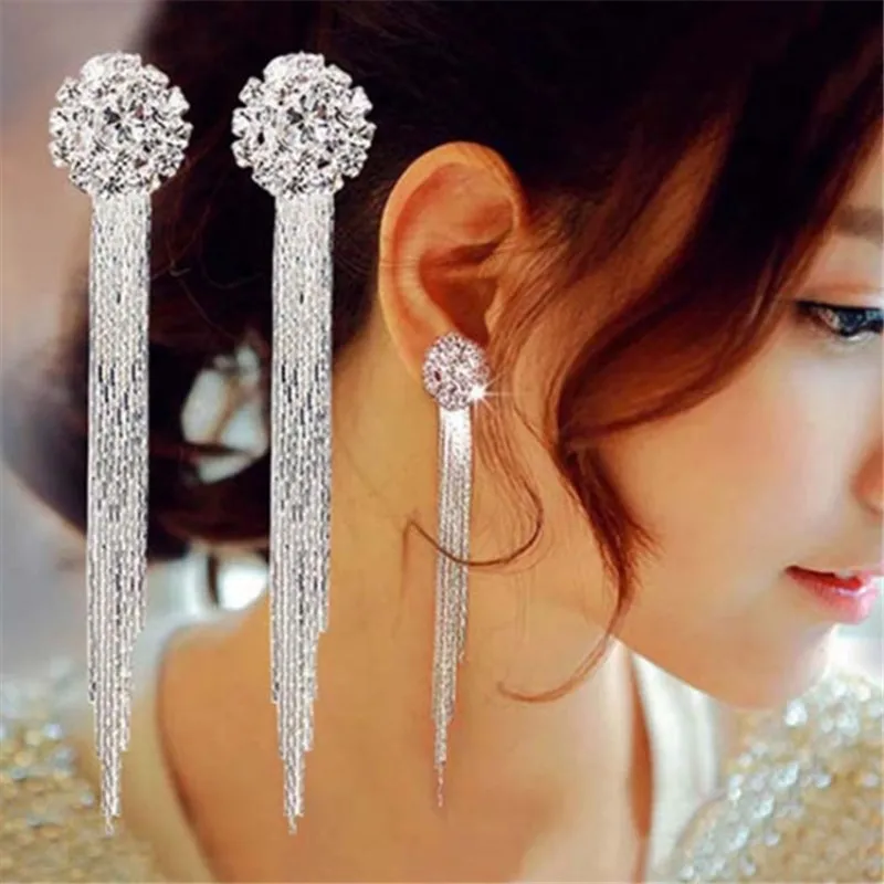 

EK742 Korean Fashion Jewelry Personality Temperament Crystal Tassel Earrings Bridal Earrings For Women Long Earrings Oorbellen