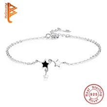 BELAWANG Регулируемый браслет с подвесками для женщин и девочек, черная эмаль, Звездный дизайн, 925 пробы, серебряный браслет, Женские Ювелирные изделия дружбы