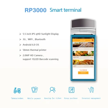 

5.5" Display Wifi GPRS 3G Bluetooth Thermal Receipt Printer USB SIM Handheld Mini Android Pos Terminal with Barcode Scanner