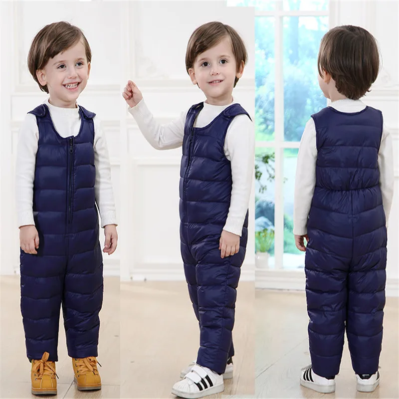 Boys Warm Pants Girls Down Strap Trousers Bib warm Pant Children Duck Down Winter Pants baby